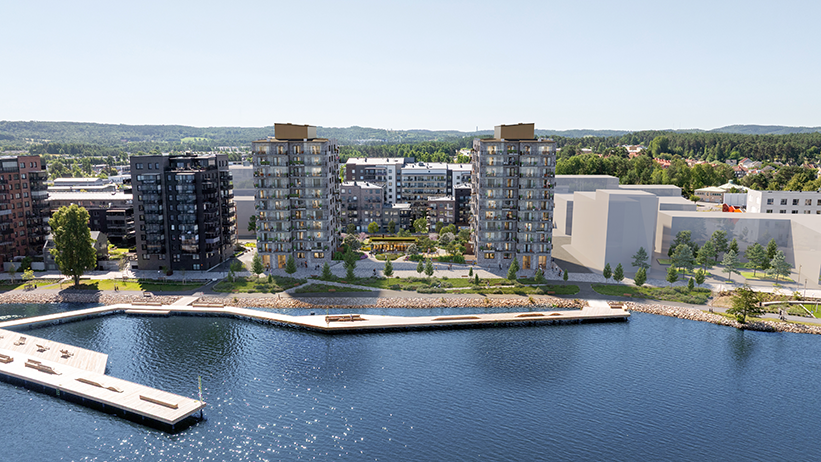 Visualisering av nya bostadshus vid Munksjön.