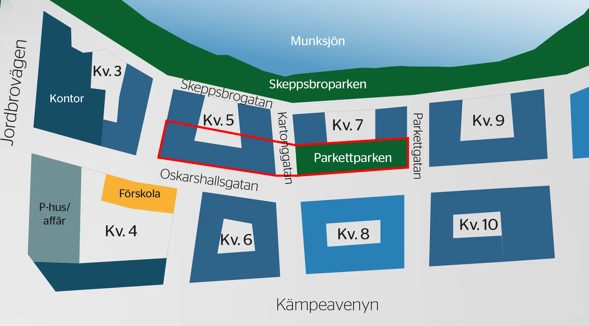 Illustrerad karta över parkens placering. Parken är placerad i mitten av kartan.