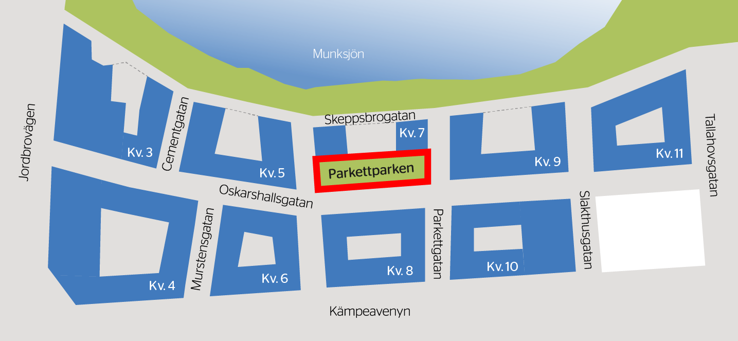 Illustrerad karta över parkens placering. Parken är placerad i mitten av kartan. 