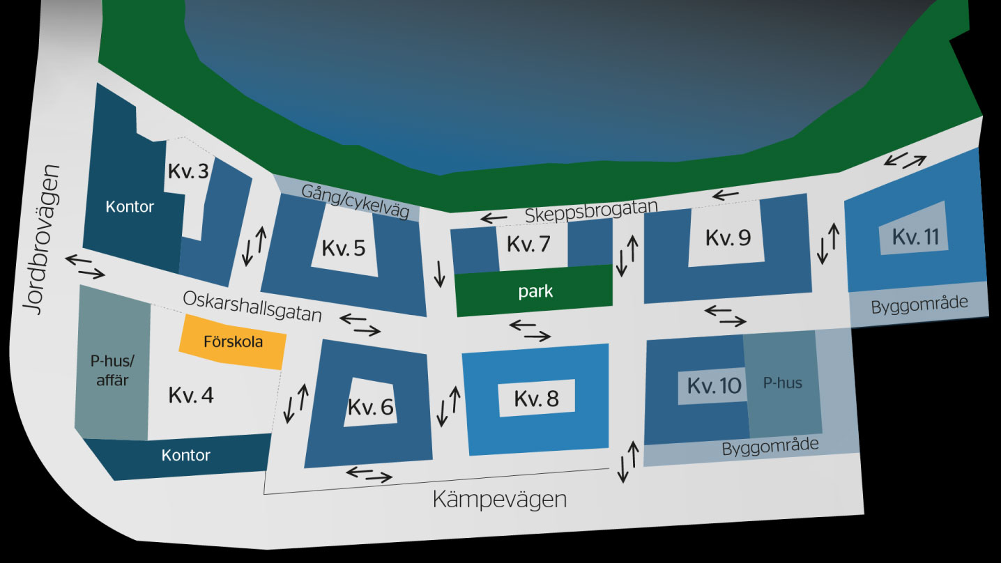 Illustrerad bild över kvarteren i Skeppsbron.